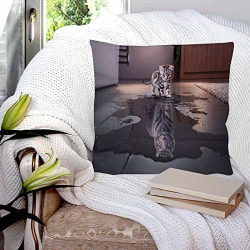 Kissenbezug 45x45 cm,Katze und Tiger lustiges Tier, Kissenbezug Dekorative Quadrat Sofa Kissenbezug für Home Decor Favor, mit unsichtbarem Reißverschluss von GOSUNA