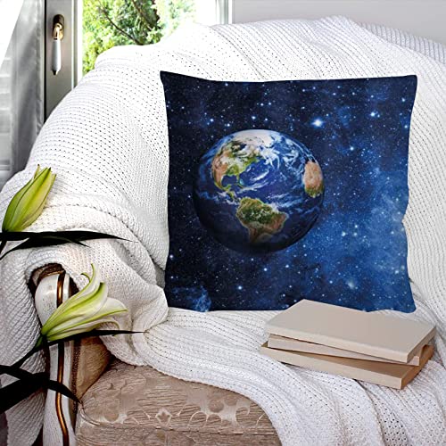 Kissenbezug 45x45 cm,Weltraum Außenansicht des Planeten Erde im Sonnensystem mit Sternen Leben au, Kissenbezug Dekorative Quadrat Sofa Kissenbezug für Home Decor Favor, mit unsichtbarem Reißverschluss von GOSUNA