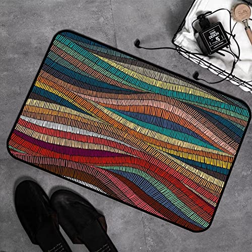 Memory Foam Badezimmer- 40 x 60 cm,Bunte Muster Fantasie gewellte Kurve Textur gezeichnete Linie Vintage Tribal Wave Folk moderne abst,Badteppich Saugfähige Rutschfester Badvorleger Waschbar Badematte von GOSUNA