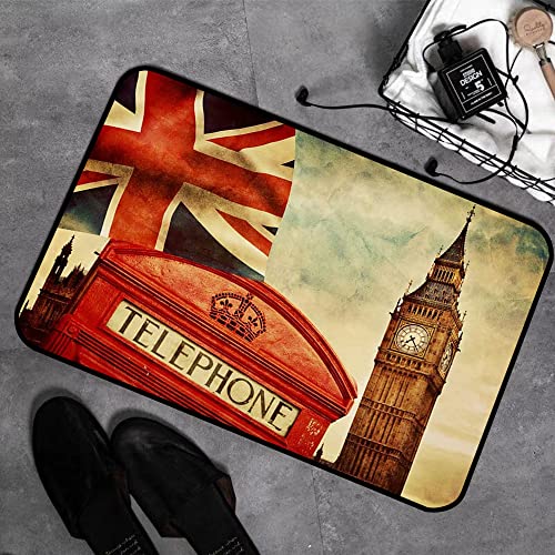 Memory Foam Badezimmer- 40 x 60 cm,Symbole von London, England, der britischen roten Telefonzelle, Big Ben und der Nationalflagge Unio,Badteppich Saugfähige Rutschfester Badvorleger Waschbar Badematte von GOSUNA