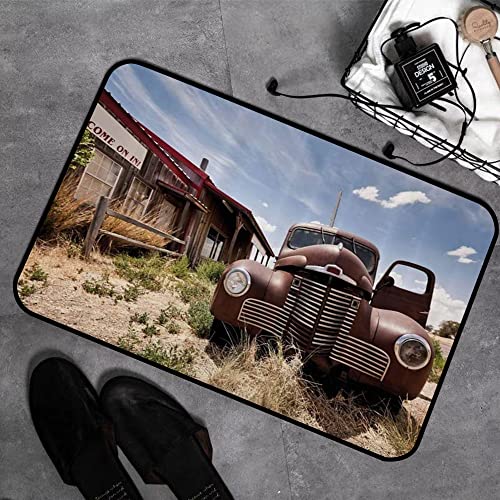 Memory Foam Badezimmer- 40 x 60 cm,Verlassenes amerikanisches Restaurant auf der Route 66 mit Come on in Sign Desert Road Rusty Old Ca,Badteppich Saugfähige Rutschfester Badvorleger Waschbar Badematte von GOSUNA
