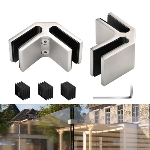 Geländer-Glasklemmen für Pool, 4 Stück, Glas-Balustraden-Klemme für 5/16 Zoll - 3/8 Zoll - 1/2 Zoll Dicke, 304 Edelstahl, doppelseitiger Geländer-Cliphalter für Außenzaun, Balkon (Silber, 90 Grad, 2 Geländer-Glasklemmen für Pool, 4 Stück, Glas-Balustraden-Klemme für 5/16 Zoll - 3/8 Zoll - 1/2 Zoll Dicke, 304 Edelstahl, doppelseitiger Geländer-Cliphalter für Außenzaun, Balkon (Silber, 90 Grad, 2 von GOSURE