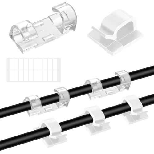 140 Stück Kabelhalter Selbstklebend, Kabelclips Selbstklebend für Kabelmanagement, Transparent und Weiß Kabelklemmen Selbstklebend mit Selbstklebenden Pads, Kabelhalter Wand für Büro Zuhause von GOTDYBST