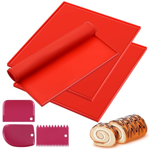 Silikon Backmatte, 3 Stück Backmatte Silikon Backofen Mit Rand, Dauerbackmatte Kommt Mit Drei Schabern，Antihaftbeschichtet, Rutschfest,Swiss Roll Cake Mat,Geeignet Zum Kochen, Backen, Kekse von GOTDYBST