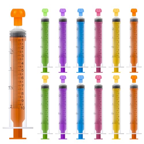 14 Stück Spritze mit Deckel, Mehrere Farben Kolostrum Spritze, Spritzen 10ml Mehrere Einzeln Verpackte, Einwegspritzen für Labor Flüssigkeitsmessung und Abgabe Tierfütterung, Tierfütterung von GOTFUN