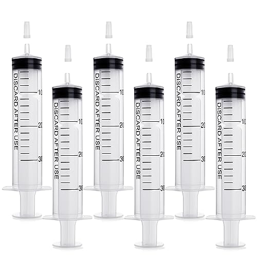 Spritze 30ml, 6 Stück Spritzen 30ml Kunststoff Spritze Ohne Nadel Futterspritze Dosierspritze Wiederverwendbare für Labor Tierfütterung Industrielle Nutzung von GOTFUN