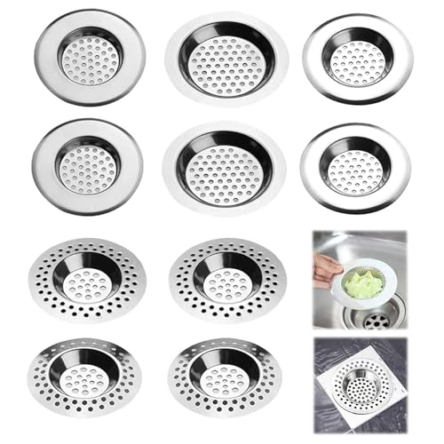GOTFUN 10 Stück Abflusssieb Edelstahl Waschbecken Sieb, Haarsieb Dusche, Abflusssieb Küchenspüle Dusche für Badezimmer Küche Dusche Badewanne Spüle, Universal Rostfrei Stöpsel Waschbecken (5 Größen) von GOTFUN