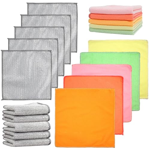 GOTFUN 10 Stück Mikrofaser Putztücher für Küche, Mehrzweck-Geschirrspüllappen aus Draht für nass und trocken, Wiederverwendbar Lappen Putztücher, Waschbar Reinigungstücher für Auto, Küche von GOTFUN