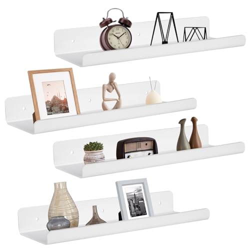 GOTFUN Acryl Wandregale Weiß Ohne Bohren 4er Set Acryl Regal Wand Feuchtigkeitsfest Schwebendes Schallplatten Regale für Wände Kinderzimmer Badezimmer Wohnzimmer Schlafzimmer Büro Küche von GOTFUN