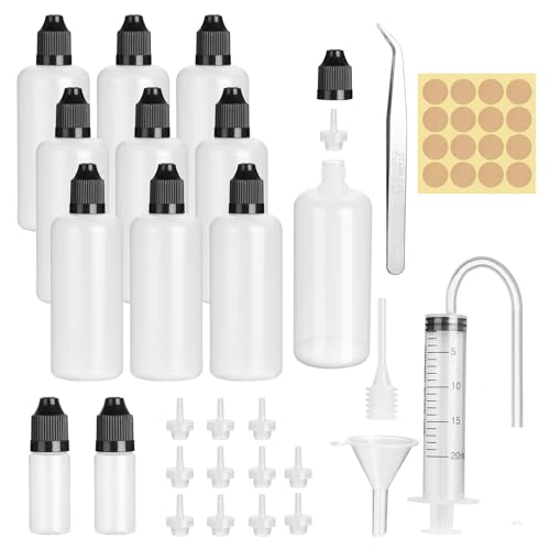 GOTFUN 10 Stück Tropfflasche 50ml, 2x10ml Leere Quetschflasche Plastikflaschen Dropper Bottle mit Kindersicherung Deckel Inkl. Trichter Etiketten Transfer Pipette von GOTFUN
