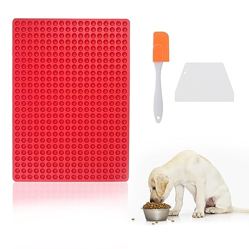GOTFUN 468 Löchern Backmatte Hundekekse, Silikon Backmatte für Hundekekse (1.2cm) Mini Halbkugel Backform mit Teigschaber, Silikonmatte Backmatten für Hundeleckerlies, BPA-frei (Rot) von GOTFUN