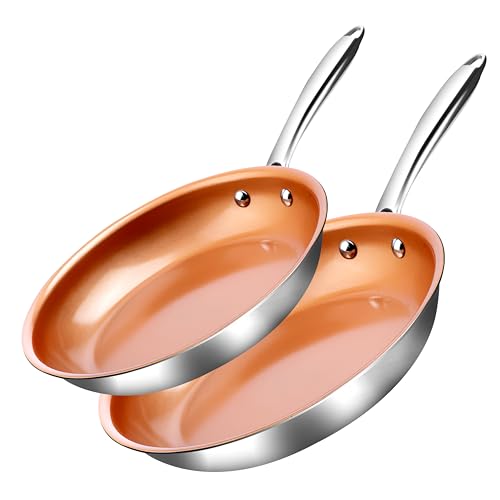 GOTHAM STEEL 25,4 cm + 27,9 cm Keramik-Bratpfannen, Antihaft-Pfanne, Edelstahl-Pfannen zum Kochen, ungiftig, antihaftbeschichtete Bratpfannen, Kupfer-Bratpfannen, ofen- und spülmaschinenfest GOTHAM STEEL 25,4 cm + 27,9 cm Keramik-Bratpfannen, Antihaft-Pfanne, Edelstahl-Pfannen zum Kochen, ungiftig, antihaftbeschichtete Bratpfannen, Kupfer-Bratpfannen, ofen- und spülmaschinenfest von GOTHAM STEEL