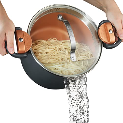 Gotham Steel 5 Quart Stock Mehrzweck-Nudeltopf mit Siebdeckel und Dreh-und-Lock-Griffen, antihaftbeschichtete Keramikoberfläche sorgt für mühelose Reinigung von GOTHAM STEEL
