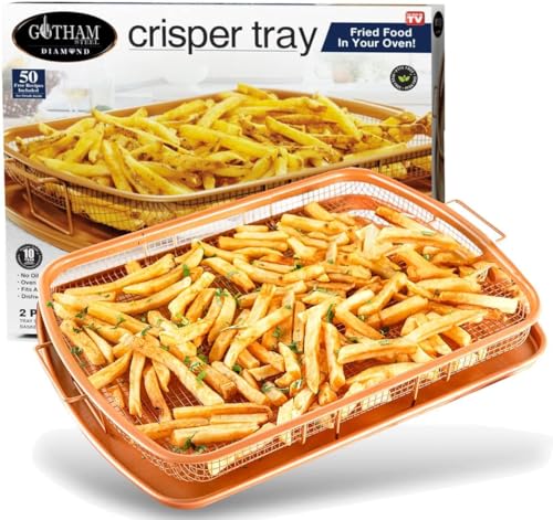 Gotham Steel Crisper Tray für Ofen, 2-teiliges Antihaft-Kupfer-Crisper-Tablett und Korb, Air Fry in Ihrem Ofen, ideal zum Backen und knusprigen Lebensmitteln, wie im Fernsehen zu sehen, XL von GOTHAM STEEL