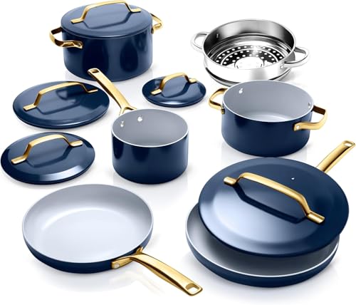 Gotham Steel Modernes 11-teiliges Keramik-Kochgeschirr-Set, elegant gestaltete Töpfe und Pfannen, antihaftbeschichtet, mit Dampfgarer, Induktionsboden, Premium-Griffe, ungiftig, PFOA-frei, ofen- und Gotham Steel Modernes 11-teiliges Keramik-Kochgeschirr-Set, elegant gestaltete Töpfe und Pfannen, antihaftbeschichtet, mit Dampfgarer, Induktionsboden, Premium-Griffe, ungiftig, PFOA-frei, ofen- und von GOTHAM STEEL