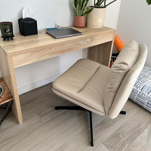 GOTMINSI Bürostuhl mit Kreuzbeinen, ohne Armlehnen, ohne Räder, moderner Drehstuhl mit verdicktem Kissen, breiter Sitz, Computerstuhl für kleine Räume (Beige) von GOTMINSI