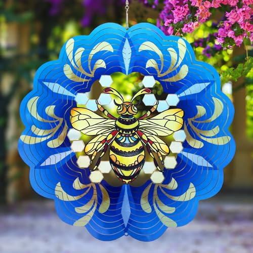 Windspiel für den Garten, 3D-Hängewindspiele, Biene Ornament 30 cm große kinetische Windskulptur aus Metall für Außen- und Innendekoration, Hofkunstdekoration (Biene) von GOTOME