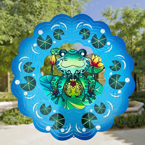 Windspiel für den Garten, 3D-Hängewindspiele, Frosch Ornament 30 cm große kinetische Windskulptur aus Metall für Außen- und Innendekoration, Hofkunstdekoration von GOTOME