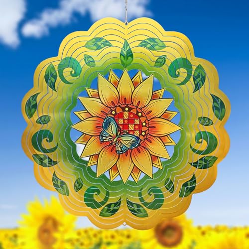 Windspiel für den Garten, 3D-Hängewindspiele, Sonnenblume Ornament 30 cm große kinetische Windskulptur aus Metall für Außen- und Innendekoration, Hofkunstdekoration von GOTOME
