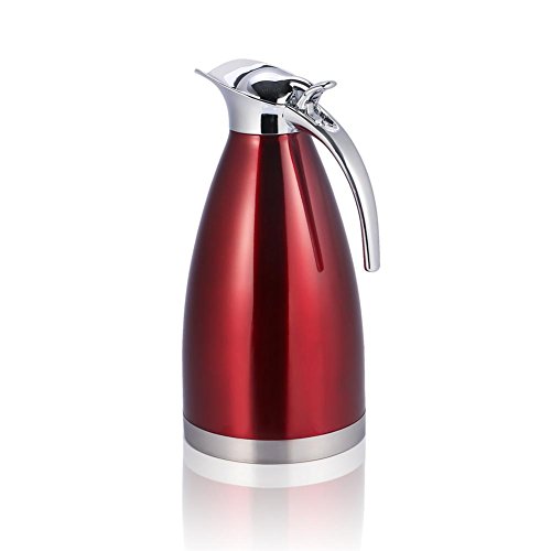 GOTOTOP 1,5 l/2 l Edelstahl-Kaffeekanne, doppelwandige vakuumisolierte Thermokanne für Kaffee-Tee-Getränke(2L-rot) von GOTOTOP