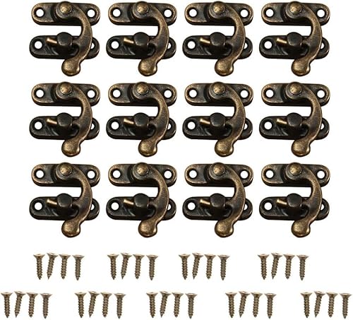 GOTOTOP 12PCS Antik Links Rechts Riegel Haken Hasp Holz Schmuckschatulle Hasp Catch Dekoration Mit 48 Ersatzschrauben für Schieber Truhen Kisten Dosen(Right-Bronze) von GOTOTOP