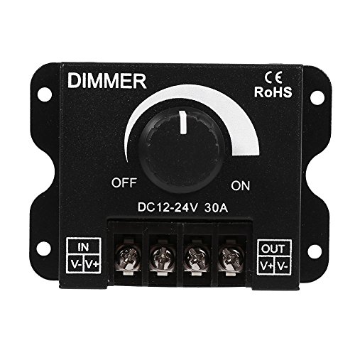 GOTOTOP 12V/24V DC 30A LED-Schalterdimmer, LED-Licht mit Knopfschalter Dimmersteuerung Manueller Betrieb für Streifenlicht einfarbig Schwarz von GOTOTOP