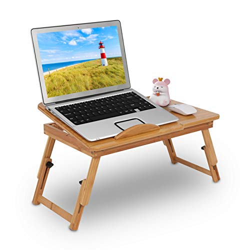 GOTOTOP Bambus Laptoptisch verstellbare Bambus Bettständer für Schlafzimmer faltbar Schreibtisch Laptop Leseablage höhenverstellbar klappbarer Notebook-Schreibtisch 50x30x20cm von GOTOTOP