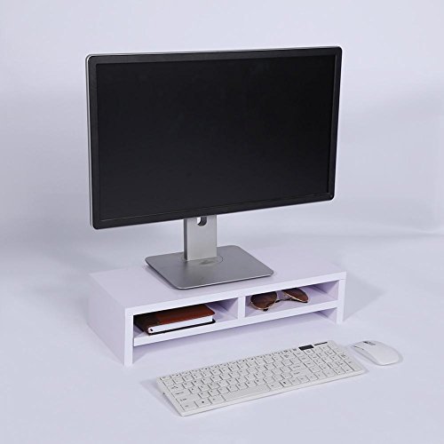 GOTOTOP Computer Monitor Stand, Riser Regal für Monitor Riser LCD TV Computer Laptop Bildschirm, Desktop Bildschirm Holz Ständer (Weiß) von GOTOTOP