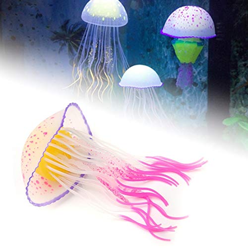 GOTOTOP Künstlich leuchtende Quallen Dekoration für Aquarium, Bunte leuchtende Silikonsimulation Quallen schwimmende Quallen Ornamente für Aquarium(rot) von GOTOTOP
