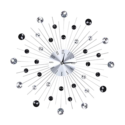 GOTOTOP Moderne 3D Kristall Wanduhr, Hängende Uhr Wanduhr Silberner Spiegel, Funkelnde Bling Wanduhr für Wohnzimmer, Schlafzimmer, Büro(Silberne und Schwarze Diamanten) von GOTOTOP