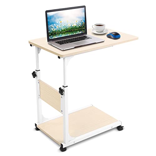 GOTOTOP Multifunktionaler Rolltisch Pflegetisch, Modern Schreibtisch Pflegetisch Beistelltisch mit Rollen Höhenverstellbar Sofatisch Computertisch, 60x40x55-80cm (Weißer Ahorn) von GOTOTOP