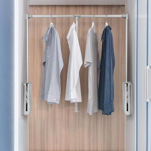 Klappbarer Kleiderlift Kleiderstange verstellbar 450-1150 mm Wardrobelift Schrank für Garderobe, Schrank, Ankleidezimmer ausziehbar silber (830-1150) von GOTOTOP