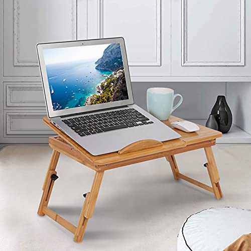 Klappbarer Laptop-Tisch, Couchtisch für Bett, Computertablett mit Schublade aus Bambus, verstellbar (Stil B) von GOTOTOP