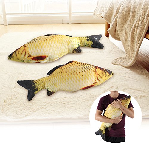 Plüsch Fisch Kissen Kuscheltier Fisch Katzespielzeug Fisch 3 Grössen Fisch Form Kissen für Haustier Kätzchen (60CM) von GOTOTOP