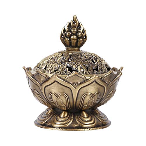 Räuchergefäß Vintage Lotus Form, Vintage Backflow Weihrauchbehälter Rückfluss Räucherschale mit Deckel für Geschenk Zubehör, 6,9 x 7 cm(Bronze) von GOTOTOP