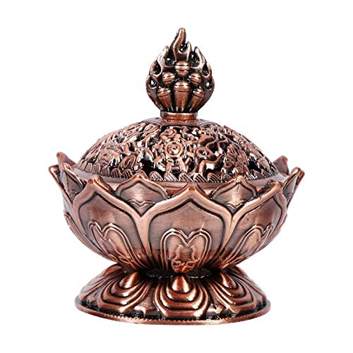 Räuchergefäß Vintage Lotus Form, Vintage Backflow Weihrauchbehälter Rückfluss Räucherschale mit Deckel für Geschenk Zubehör, 6,9 x 7 cm(Rotbronze) von GOTOTOP