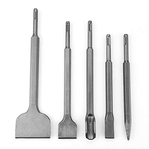 SDS Plus Meißelset, 5 Stück Bohrer und Meißel Set SDS Betonbohrer Elektrische Bohrhammer Meißel Set Hammerbohrmeißel Set zum Brechen oder Bohren auf Wandbetonstein von GOTOTOP