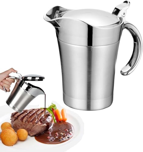 Sauciere Soßenkrug, 304 Edelstahl Thermo Sauciere Doppelwandig Isolierte Soßenkanne Topf Servierkrug Eimer Saucenbehälter für Saft Tomatensauce Küchenbedarf(Large 750ml) von GOTOTOP