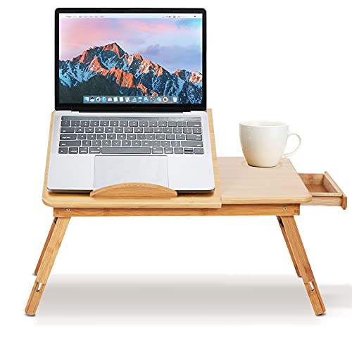 Verstellbarer Betttablett Bambus Laptop Tisch Schreibtisch Laptoptisch Lapdesk Einstellbare Betttisch für Bett Frühstück, Kippbar,50*30*20cm von GOTOTOP