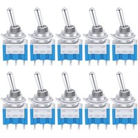 Gotrays - 10 Stücke Blau Mini ein/aus Kippschalter 3 Terminals 2 Position spdt Metall Wippschalter ac 125 v 6A für Auto Lkw Boot MTS-102 von GOTRAYS