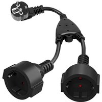 Doppelstecker für Steckdose, Verlängerungskabel mit 2 Schukosteckdosen 16A/ 250V/ Max.3680W. 2 in 1 Steckdosenadapter 2-Wege-Verteilung IP44 von GOTRAYS