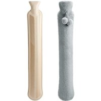 Lange Wärmflasche mit Bezügen, 2 Liter Outdoor-Fell-Wärmflasche, große Fleece-Wärmflasche (Grau) von GOTRAYS
