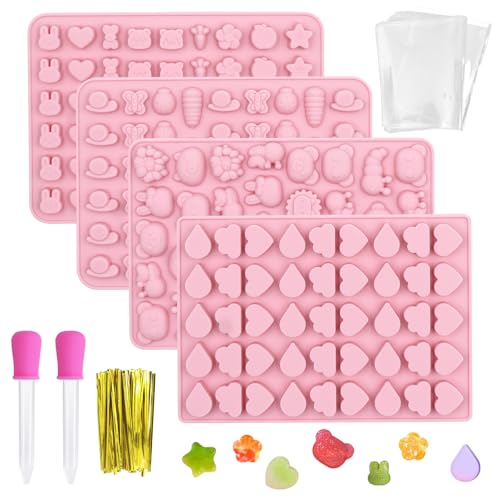 GOTRUST 4Stk Gummibärchen Form Set, Silikon Bonbon Formen Mini, Antihaft Silikonform Süßigkeiten, Bonbonform mit 2 Pipetten, für Süßigkeiten Schokolade Gelee von GOTRUST
