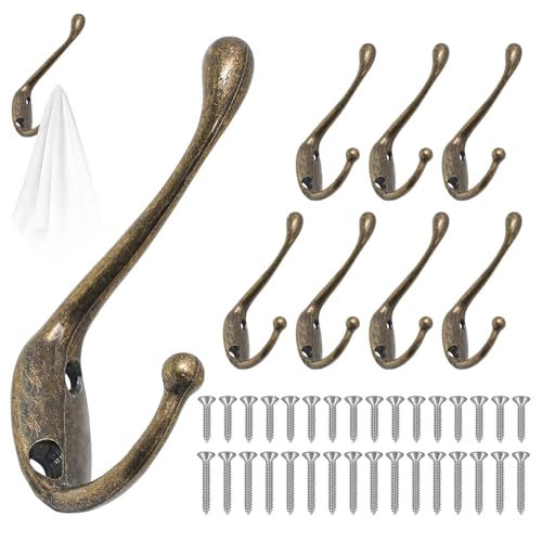 GOTRUST 8pcs Garderobenhaken Bronze Vintage Kleiderhaken Wand Metall, Doppelt Wandhaken Haken, Wand Mantelhaken mit 32 Schrauben für Badezimmer Küche Wohnzimmer und Flur von GOTRUST