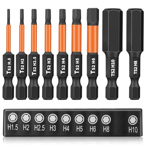 GOTRUST 9PCS Hex Sechskant Schraubendreher Bits Set, Magnetische Hexagon Innensechskant Lang, 1/4 Innen Sechskantkopf Bohrer H1.5, H2, H2.5, H3, H4, H5, H6 H8 H10 von GOTRUST