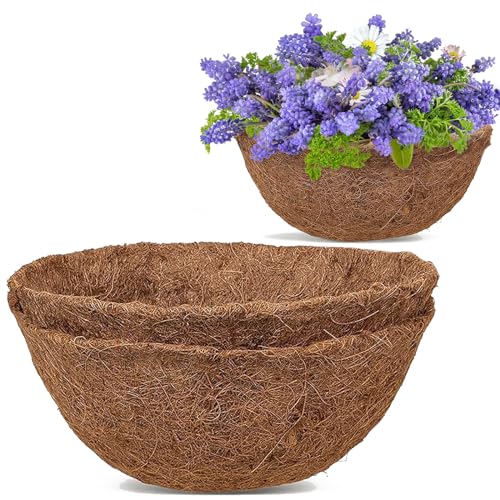 GOTVUGE 2 Packungen Runde Kokoscoir-Liner 16 Zoll (40 cm), natürliches Kokosfasermaterial für Hängekörbe, Fensterkästen und Gartenpflanzkästen (innen und außen) von GOTVUGE