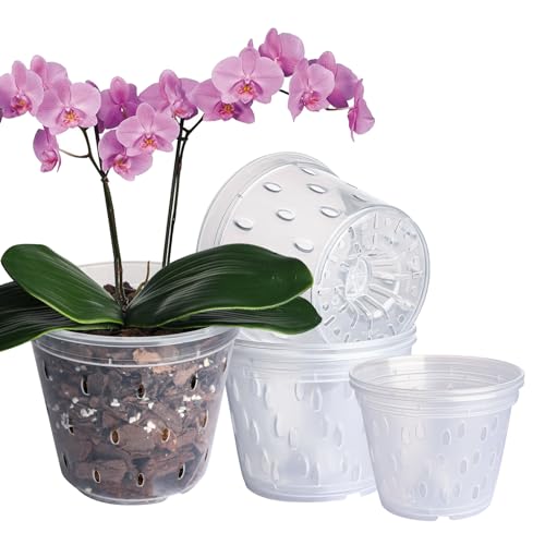 GOTVUGE Orchideentöpfe Sortiment 5er Pack (4.3in x 3, 5in x 2), transparente Orchideenpflanzentöpfe mit Löchern zum Umtopfen, transparente Pflanzentöpfe für Orchideen-Umtopf-Set von GOTVUGE