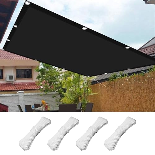 Sichtschutz mit Ösen 2.7 x 3.8 m Windschutz Überdachung Plane Sonnensegel Wasserabweisend mit Ösen Segeltuch 4 × 1.5 M Seile für Garten Terrasse Outdoor Camping, Schwarz von GOUBAN