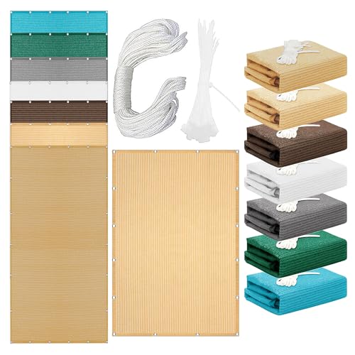 Sonnensegel Rechteckig 389 x 408 cm Rechteckig Atmungsaktiv 98% UV Schutz Sonnenschutz Markise mit Kordel Ohne Bohren mit Ösen Segeltuch für Balkon Terrasse, Creme Farben von GOUBAN