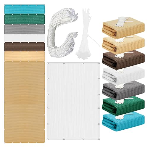 Sonnensegel Rechteckig 400 x 414 cm Rechteckig Atmungsaktiv 98% UV Schutz Sonnenschutz Markise mit Kordel Ohne Bohren mit Ösen Segeltuch für Balkon Terrasse, Weiß von GOUBAN